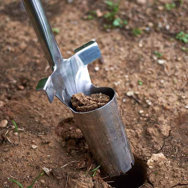 Stainless Steel Long Handled Bulb Planter In-Use Image Stainless Steel Long Handled Bulb Planter - Image 2