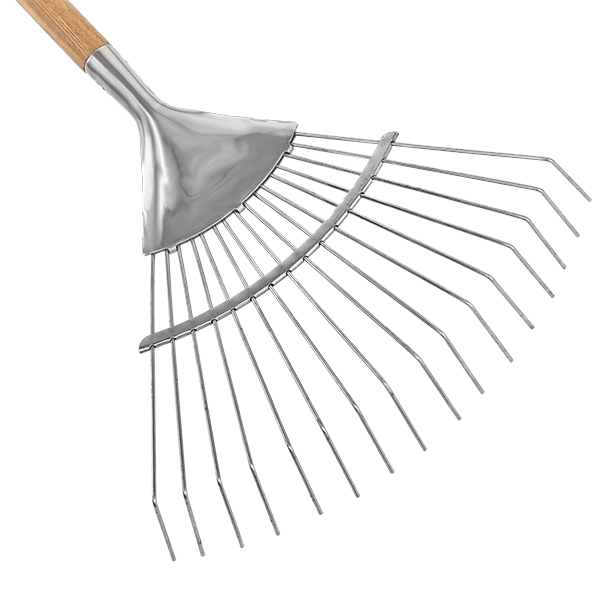 Stainless Steel Long Handled Lawn Leaf Rake Detail Shot Stainless Steel Long Handled Lawn Leaf Rake - Image 2
