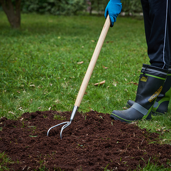 Stainless Steel Long Handled 3 Prong Cultivator In-Use Image Stainless Steel Long Handled 3 Prong Cultivator - Image 3